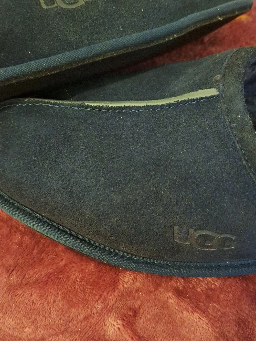 UGG Men's Dark Blue Suede Shearling-Lined Slip-On Mules